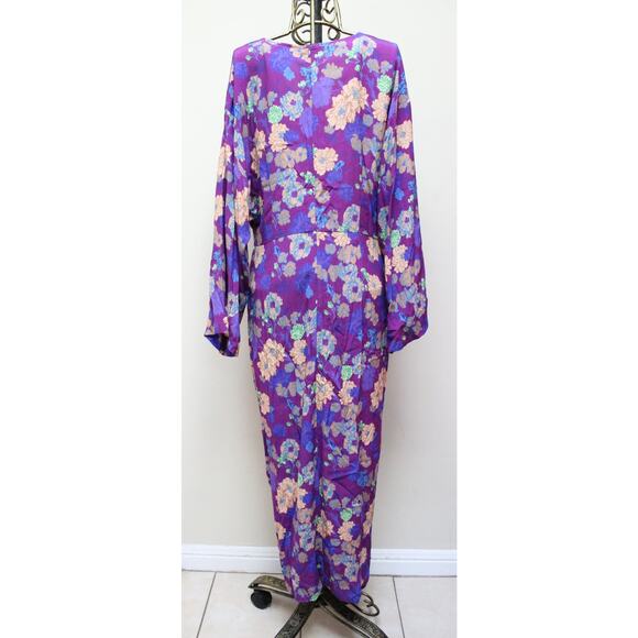 NWT Smythe Purple Violet Floral Slit Twist Midi Dress Size XL - Picture 4 of 5
